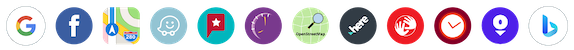 Logos Google-Facebook-Apple Plans- Waze-Justacoté-Figaroscope-OpenStreetMap-Here-Tomtom-Bing-Horaire commerce-Hoodspot