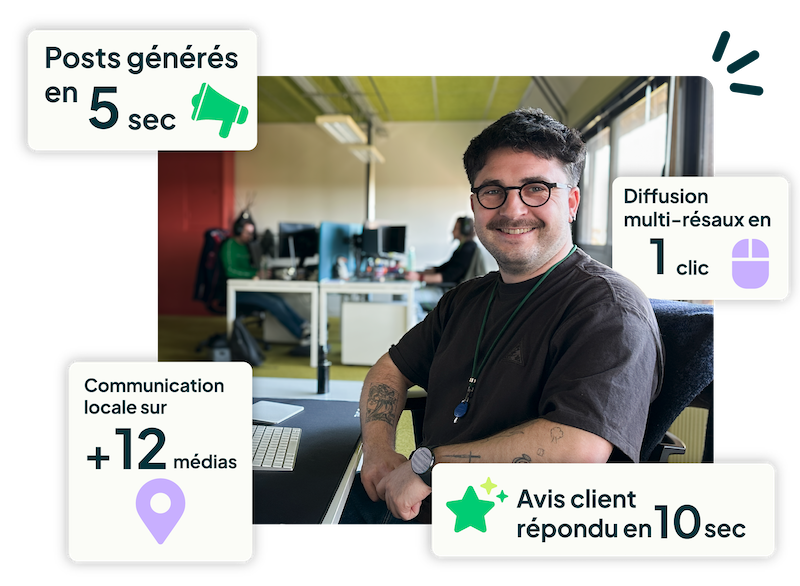 Collaborateur Ubiflow, logiciel de communication digitale pour  professionnels de l'immobilier : création de posts en 5 secondes,  diffusion multi-réseaux en 1 clic, présence sur +12 médias locaux  et réponse aux avis clients en 10 secondes