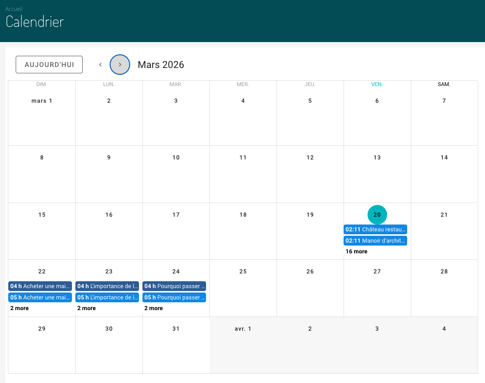 Capture d’écran espace client Ubiflow - calendrier de planification